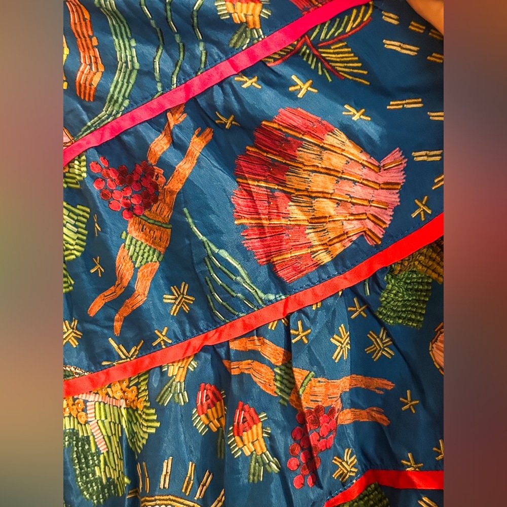 Farm Rio Sz Small Ocean Stories Mermaid Siren Maxi Tiered Dress Boho Sea witch - Picture 9 of 16